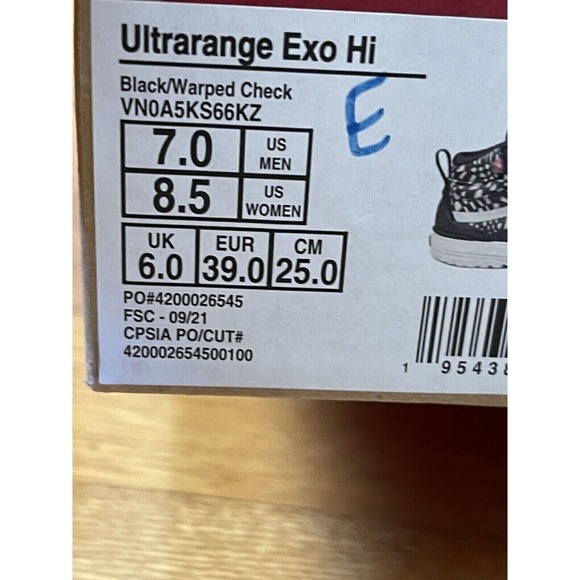 Vans Sneaker UltraRange EXO Hi‎ GORE-TEX® MTE-2 Black Warped Check Men\'s 7 New